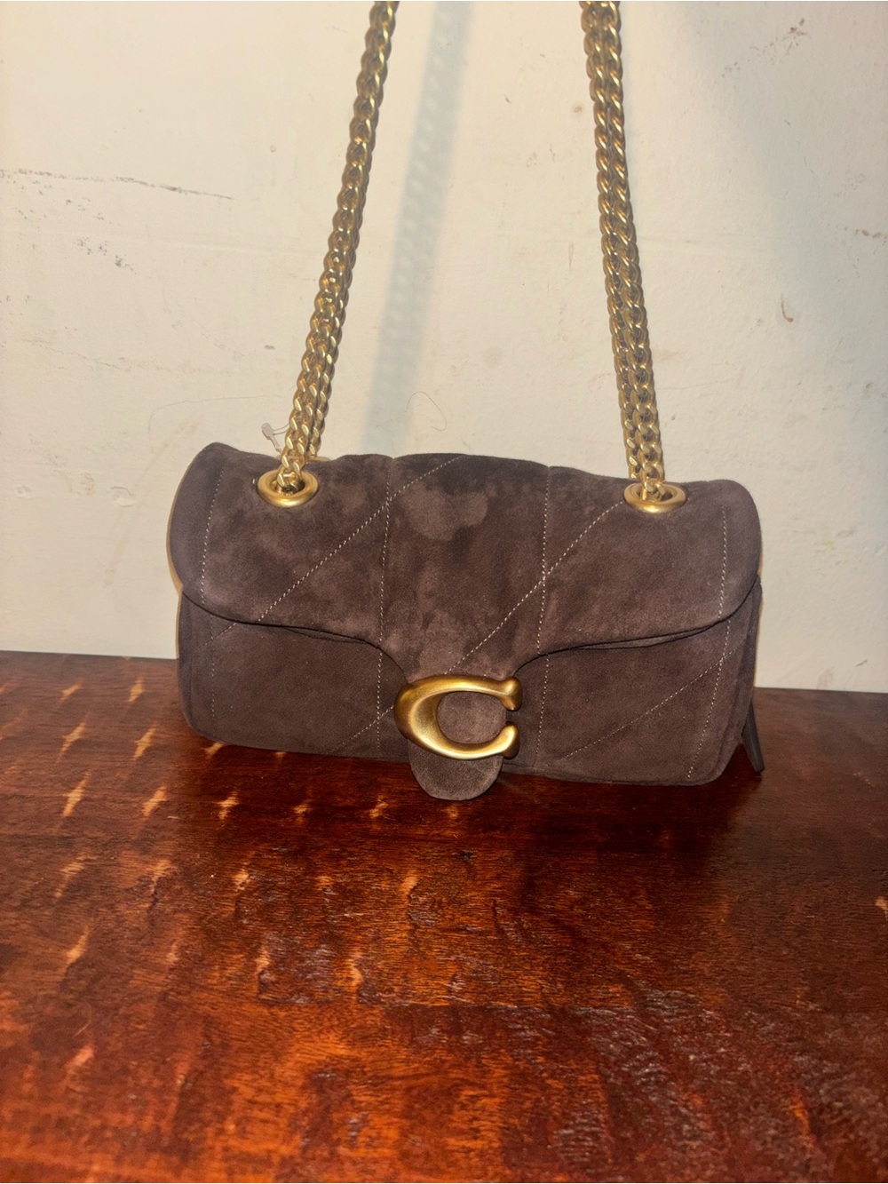 Coach Brown Suede Shoulder Bag with Gold Chain